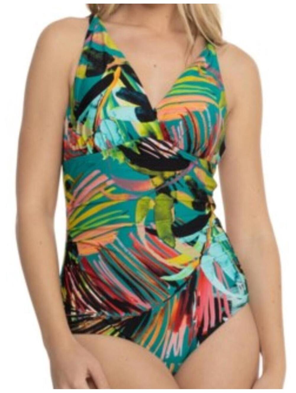 JANTZEN colorful V front full bottom coverage one piece swimsuit size 12 New - Picture 7 of 7